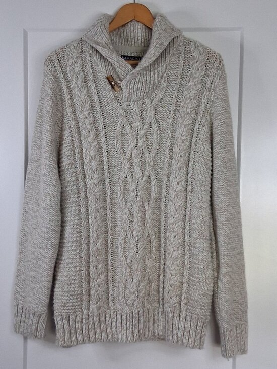 Immagini Other - Vintage Immagini Italy Chunky Cable Knit Shawl Neck Toggle Sweater Men's L Cream